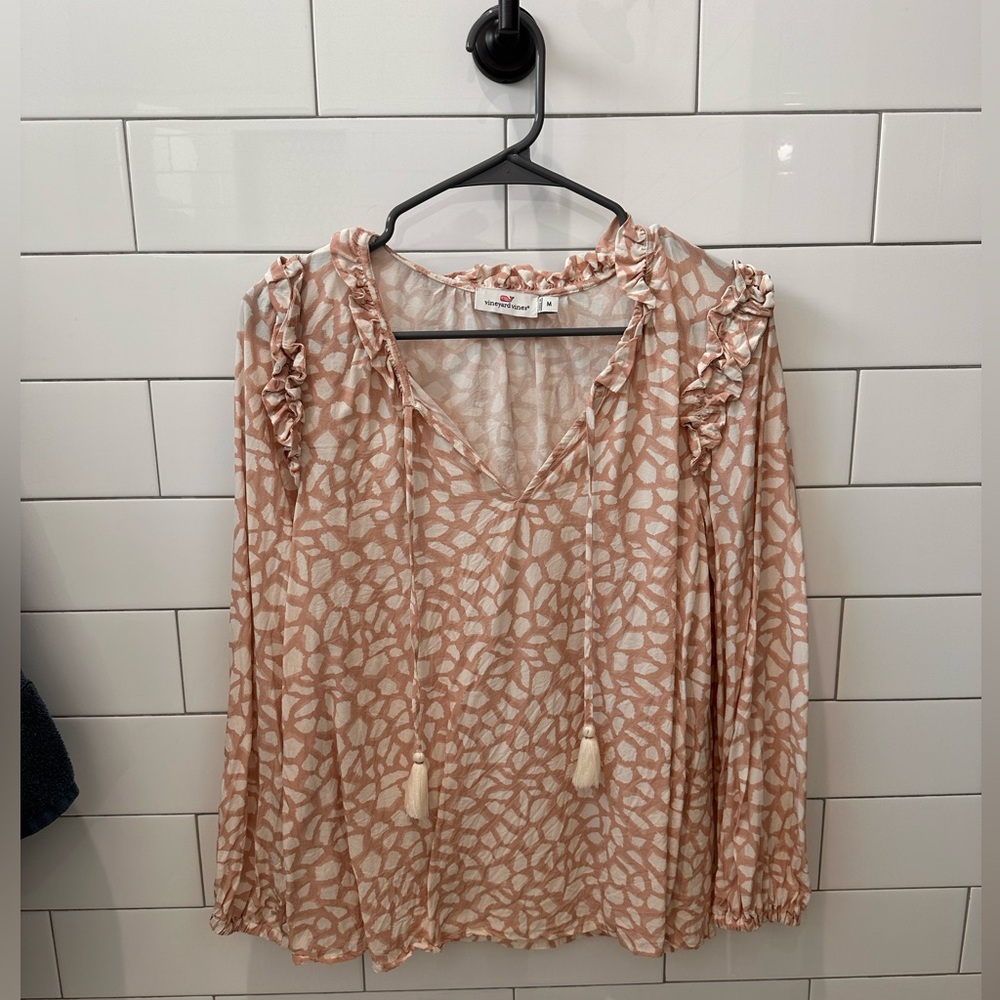 VINEYARD VINES Giraffe Geo Print Ruffle Blouse